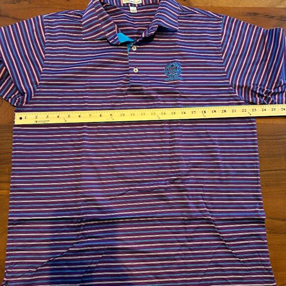 Peter Millar Country Club Golf Polo Shirt Purple Turquoise White Striped Large - Picture 7 of 7